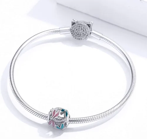 Miniatura 3 de Abalorio de cristal rosa con forma de gato de plata de ley 925 para cumpleaños, pájaro, sirena, unicornio, animal para pulseras