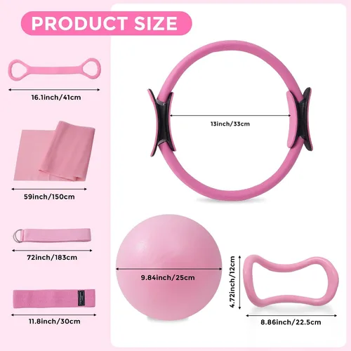 Miniatura 8 de Pilates Kit for Home Workouts, Pilates Equipment Set for Women with 14.5” Magic Circle Pilates Ring and Ball, Resistance Bands, Sliders, Yoga Strap