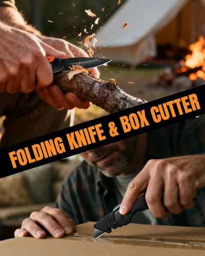 Miniatura 4 de Cuchillo utilitario plegable de 4 en 1, cuchillo de corte de caja multiherramienta con clip de cinturón, cuchillo de afeitar de cambio rápido