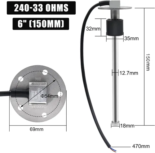 Miniatura 3 de Geloo Unidad de envío de combustible para barco de 6 pulgadas, 240-33 ohmios, tanque de gasolina y combustible, unidades de envío, nivel de agua