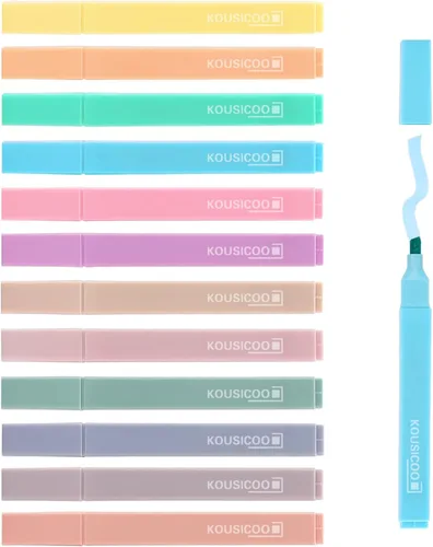 KOUSICOO Juego de resaltadores estéticos en colores pastel: 12 bolígrafos de colores surtidos, marcadores bíblicos que no se corren, artículos