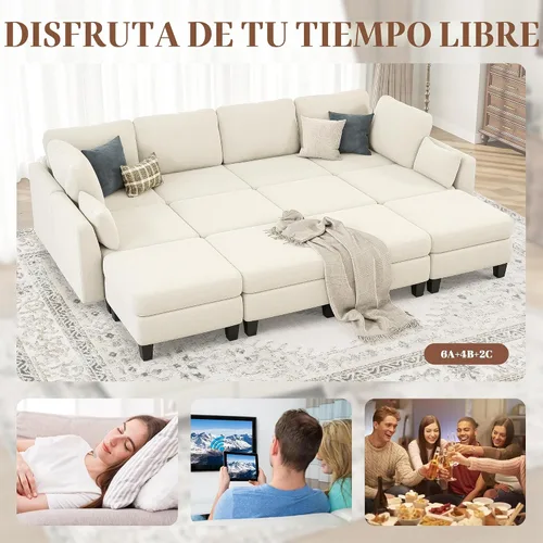 Miniatura 5 de Sofá seccional con sofá cama, sofá modular de 6 plazas, cómodos sofás seccionales convertibles, sofás convertibles con otomanos, sofás seccionales