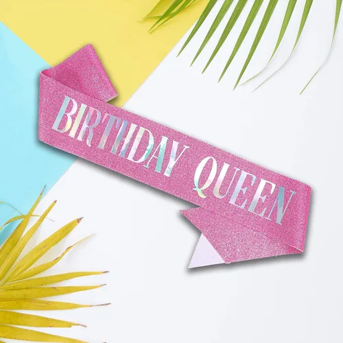 Miniatura 5 de Banda de cumpleaños Queen rosa, letras de papel de aluminio deslumbrante con purpurina para mujeres 21, 30, 40, 50, 60, regalos divertidos
