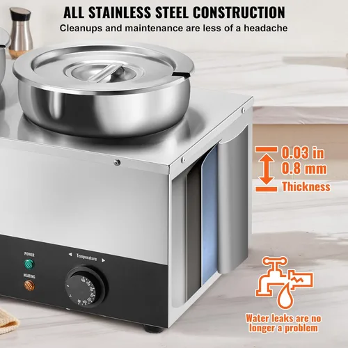 Miniatura 5 de VEVOR Calentador de Sopa Eléctrico, Olla Redonda Doble de Acero Inoxidable de 7.4QT Temperatura Ajustable 86~185°F, Bain Marie Comercial de 1200W