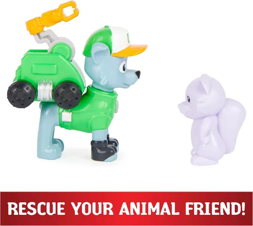 Miniatura 5 de PAW Patrol Big Truck Pups - Figura de acción Rocky con dron de rescate con plataforma central de comando de montaje en clic y amigo animal