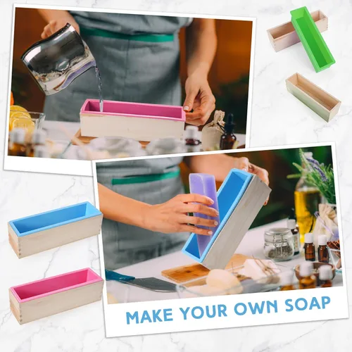 Miniatura 4 de Ziliny 3 moldes para pan de jabón de 42 onzas, moldes rectangulares flexibles de silicona para jabón, bandejas de madera, suministros para Verde