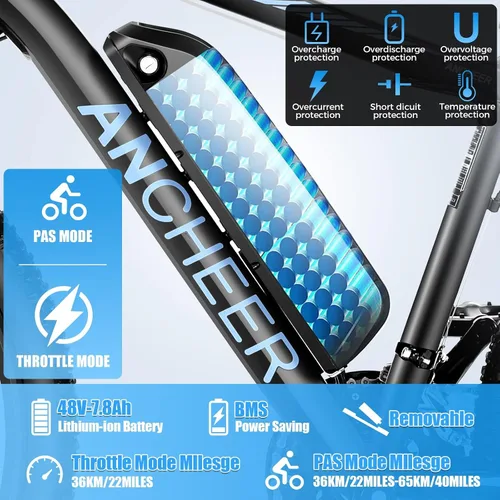 Miniatura 3 de Bicicleta eléctrica Ancheer para adultos, [Motor de pico de 750W] Bicicleta eléctrica de montaña, Ebike Sunshine de 26", Bicicleta eléctrica de 55