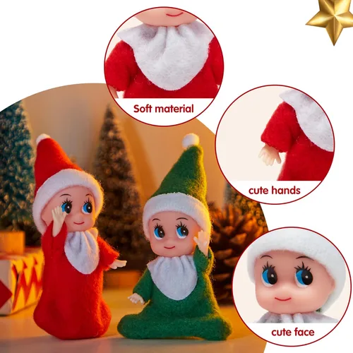 Miniatura 3 de JOYIN Navidad 2 piezas Muñeca pequeña de elfo con 1 elfo rojo y 1 elfo verde, accesorios de decoración festiva, regalo pequeño para niñas, niños