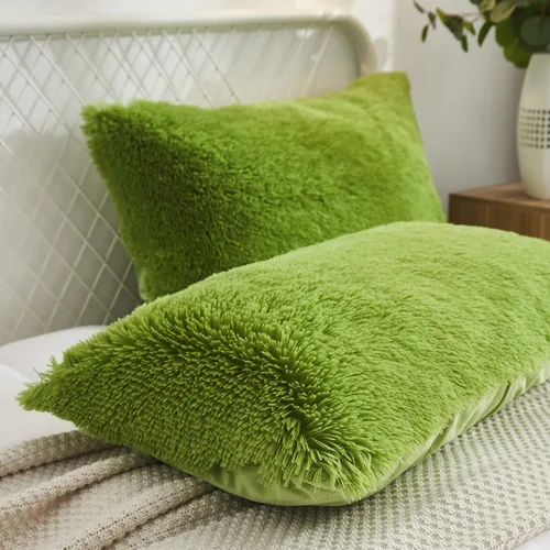 Miniatura 3 de Juego de 2 fundas de almohada estándar de piel sintética de terciopelo suave, fundas de almohada decorativas con cierre de cremallera