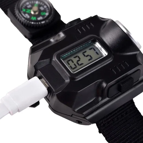 Miniatura 4 de Brújula de la antorcha LED táctico LED recargable al aire libre deporte reloj de pulsera