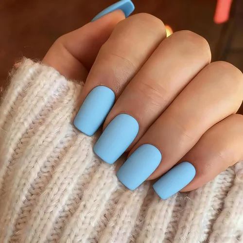 Miniatura 23 de KQueenest Uñas Postizas de Presión Azul Real Cortas Medianas Cuadradas con Pegamento, Juego de Uñas Falsas Sólidas Oscuras Cortas Ataúd Acrílicas