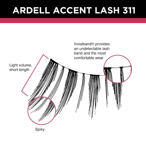 Miniatura 3 de Ardell Accent Half Lashes 311 - Negro, Pestañas Postizas de Media Pestaña Ligeras Estilo Ojo de Gato para Realce Natural del Ojo, Pestañas Postizas