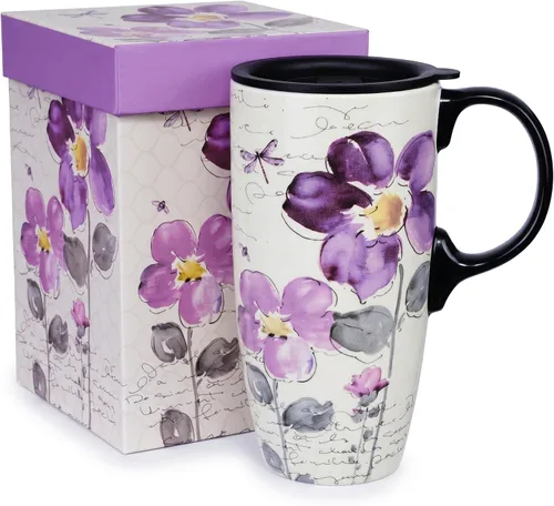 Miniatura 16 de Topadorn Taza de viaje de cerámica de 17 onzas con tapa y asa, taza de café de porcelana con caja de regalo, apta para microondas y lavavajillas, a