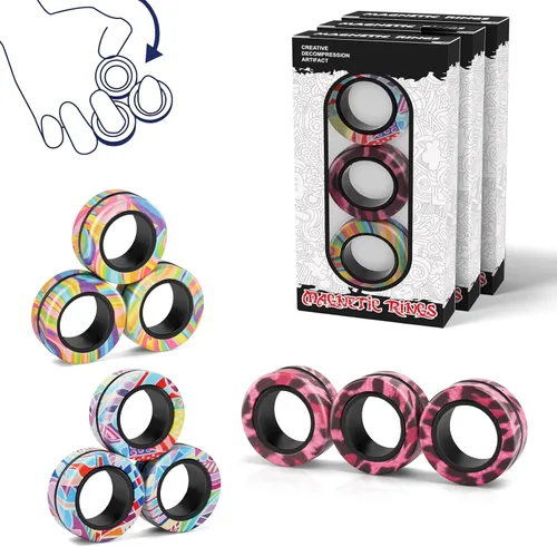 Miniatura 6 de Juego de 6 anillos magnéticos para ansiedad, ideales para personas con TDAH y TDAH, anillos giratorios para terapia de alivio de ansiedad, paquete