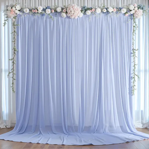 Miniatura 2 de Cortinas de fondo azul bebé de 10 pies x 10 pies, tela de gasa chiffon transparente sin arrugas, tela de fondo fotográfico drapeada para arco