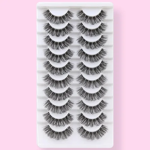Miniatura 7 de Veleasha Pestañas rusas postizas con banda transparente que parecen extensiones de pestañas, tiras de pestañas con curvatura D, paquete de 10 pares