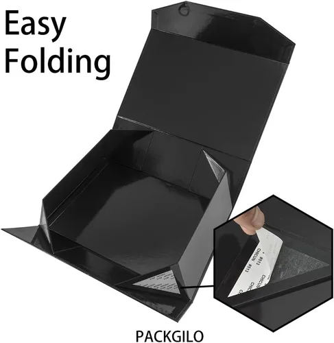 Miniatura 3 de 2 Caja de regalo negra grande plegable con tapa 13x9x4 pulgadas, caja de propuesta para dama de honor, caja rígida con cierre magnético, caja