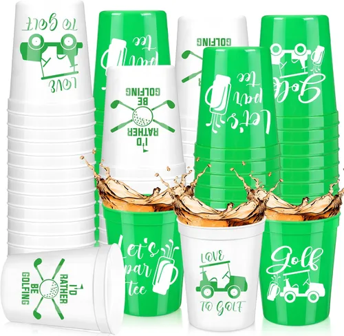 Norme 24 vasos de plástico reutilizables para fiestas de golf, diseño de carrito de pelota de golf de 16 onzas, regalos de suministros, decoraciones