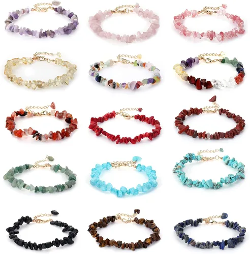 Ubjuliwa 15 pulseras de chakras de piedras preciosas naturales para mujeres, pulseras de cristal curativo para mujeres y hombres, pulsera elástica