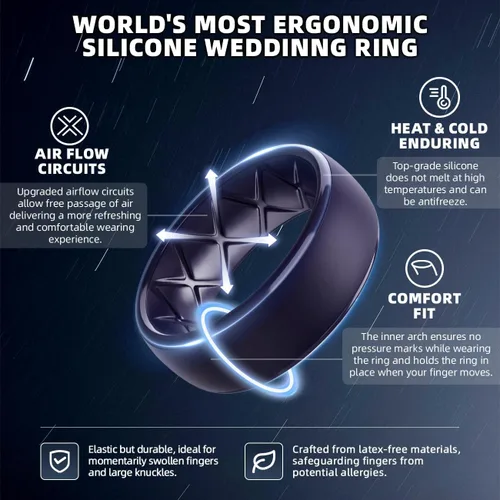Miniatura 57 de Egnaro Anillos de boda de silicona para hombre: 1/4/6/7 Multipack de anillos de boda de goma con arco interior Diseño ergonómico transpirable
