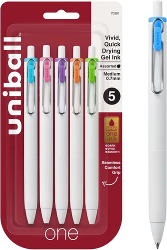 Miniatura 15 de Uniball UniONE - Bolígrafo de gel, retráctil, mediano de 0.028 in, tinta negra, barril blanco, docena (paquete de 12)
