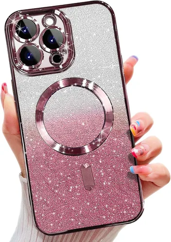 Miniatura 57 de Misscase Funda magnética compatible con iPhone 14 con purpurina y protector de lente de cámara, protección completa, compatible con MagSafe