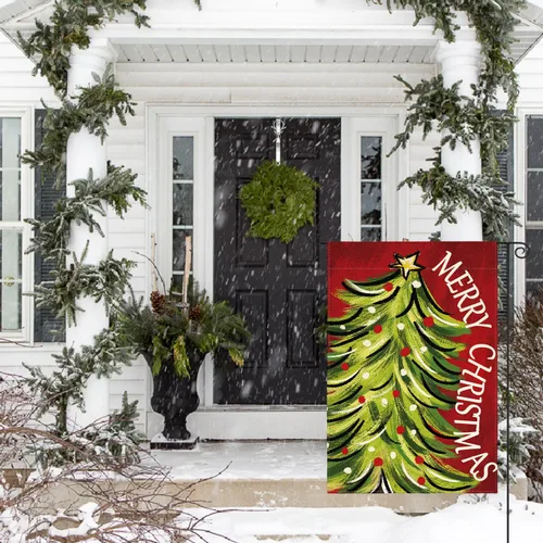 Miniatura 3 de AVOIN colorlife Bandera de Jardín de Feliz Navidad de 12 x 18 Pulgadas, de Doble Cara, para Navidad, Árbol de Navidad, Invierno, Vacaciones, Bandera