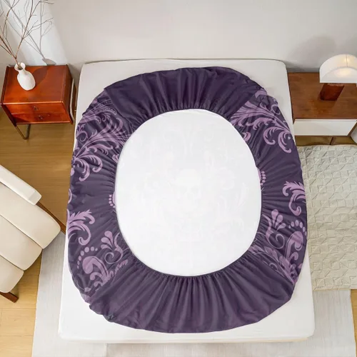 Miniatura 5 de Sábanas de cama de damasco violeta salmón para adultos, sábana bajera ajustable barroca victoriana antigua, sábanas florales góticas vintage, juego
