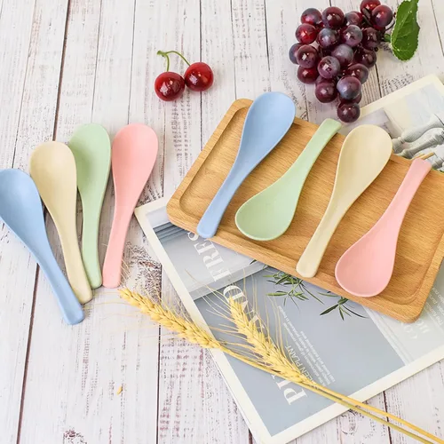 Miniatura 2 de Lnrkai - 8 cucharas de plástico para cena, cuchara de sopa reutilizable portátil, multicolor, ligera, duradera, apta para lavavajillas y microondas