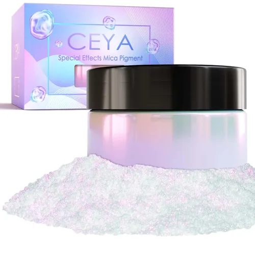 Miniatura 12 de Ceya Polvo de Mica de Interferencia, 50g/1.8oz Polvo de Uñas Cromado Blanco Hielo, Pigmento de Efecto Perlescente de Cambio de Color de Grado
