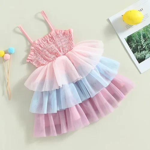 Miniatura 7 de Vestido sin mangas para bebé niña, vestido de tul esponjoso, falda tutú en capas, vestido de verano para niños