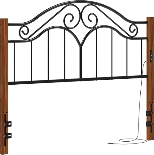 Elephance - Cabecero para estructura de cama tamaño queen con tomas de corriente, puertos USB y tipo C, altura ajustable, solo cabecero de Grano de
