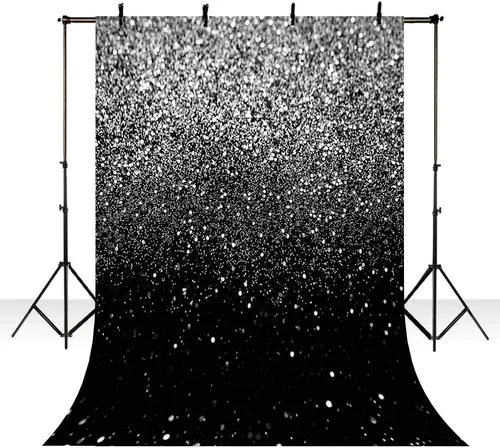 Miniatura 2 de MEHOFOND Fondo de lentejuelas plateadas con purpurina negra, fondo de baile de graduación, cielo estrellado, brillante, fondo abstracto para fotos