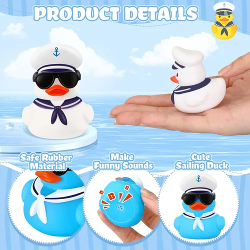 Miniatura 2 de Shappy Juego de 24 patos de crucero a granel con lentes de sol, 2 x 1.9 x 2.4 pulgadas, mini patos de goma de vela, juguete de barco de verano