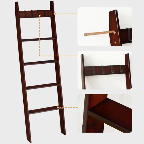 Miniatura 9 de HOOBRO Escalera para toallas para sala de estar y dormitorio, estante decorativo en forma de escalera de 5 niveles para pared y baño, con 4 ganchos