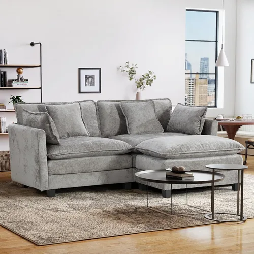 Miniatura 55 de Sofá seccional modular convertible de 76.7", sofás de dos plazas de chenilla con asiento profundo y cojines tipo loveseat para sala de estar, Beige