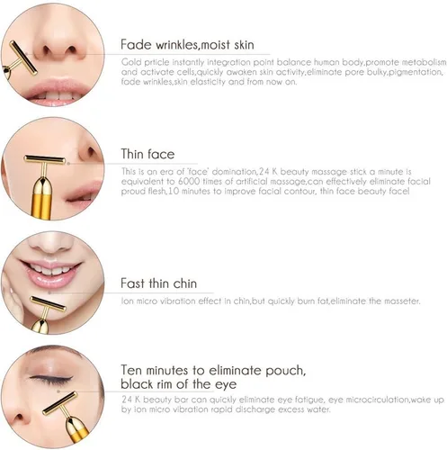 Miniatura 5 de Beauty Bar - Masajeador facial eléctrico dorado de 24 quilates, herramientas de masaje facial en forma de T, para el cuidado de la piel, brazo, ojo