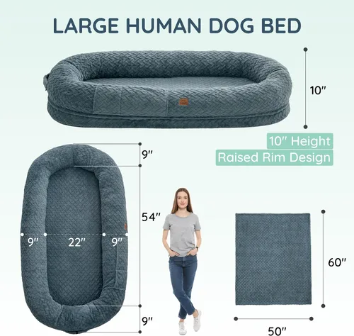 Miniatura 3 de Cama para perros para adultos de tamaño humano – Cama de lujo de piel sintética para perros tamaño gigante con asa portátil, cama ortopédica de Gris