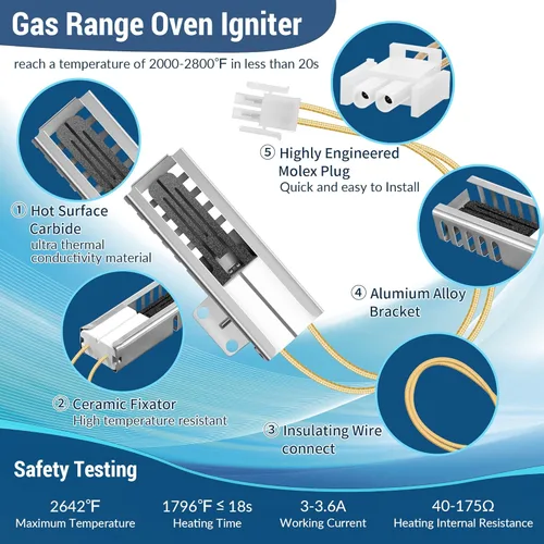 Miniatura 5 de Dreyoo Paquete de 1 encendedor de horno de gas compatible con horno de cocina de gas DG94-00520A, enchufe de conector de encendido de hornos planos