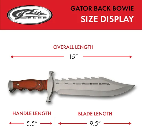 Miniatura 3 de SZCO Full Tang Gator - Cuchillo para desollar la espalda de 15 pulgadas, cuchillo de campamento con mango de madera y hoja de acero inoxidable