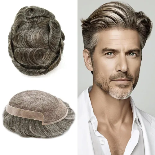 Miniatura 34 de Toupee Hair System For Men Real Human Hair Swiss Lace Mens Toupee Men Hair Replacement System Natural Hairline Mens Hairpieces 6X8"-80% light