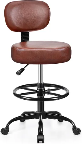 Brick Attic Silla de dibujo con respaldo, taburete ajustable con ruedas, taburete giratorio de piel sintética para oficina, spa, estudio, mostrador