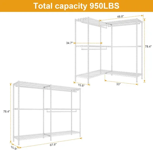 Miniatura 3 de ULIFHOME E15 - Perchero en forma de L para esquina, perchero independiente para colgar ropa, organizador de armario resistente con 4 varillas