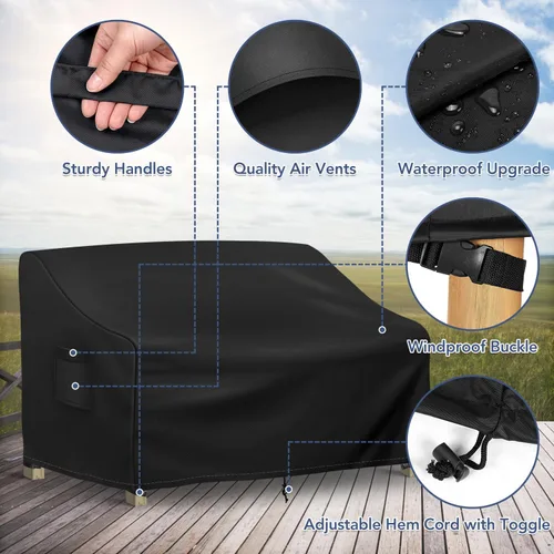 Miniatura 3 de Richwon Funda para Sofá de Exterior Impermeable, Funda para Sofá de Exterior de 3 Plazas, Fundas para Muebles de Patio con Respiradero y Asas, 70A x