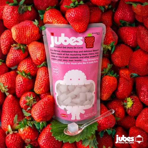 Miniatura 3 de Jubes Strawberry Nata De Coco Jelly Cubes (12.7 onzas, paquete de 3) – Cubos de gelatina de coco y fresa para sagú – Gel de coco en ingredientes