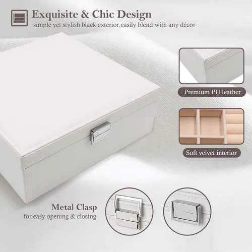 Miniatura 5 de ProCase - Joyero grande de cuero con dos niveles para organizar aretes pulseras anillos relojes para mujeres niñas regalo ideal para novia o esposa
