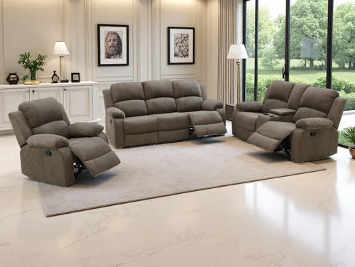 Miniatura 17 de Sofá reclinable manual moderno, sofá reclinable de cuero de 3 plazas, sofá reclinable de sala de estar, sofá con portavasos y mesa abatible