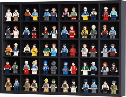 Miniatura 5 de Vitrina de cristal negro con 30 ranuras para minifiguras colección dedal, estante de exhibición de 12.25 pulgadas de alto x 16.6 pulgadas de ancho