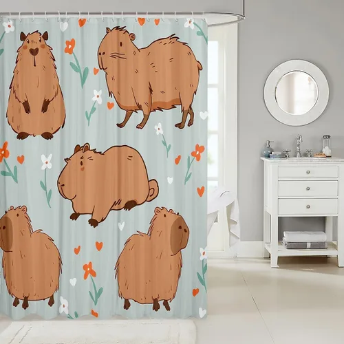 Miniatura 2 de Manfei Cortinas de ducha de Capybara de dibujos animados para niños, divertidas cortinas de baño de animales de América del Sur para niños, niñas