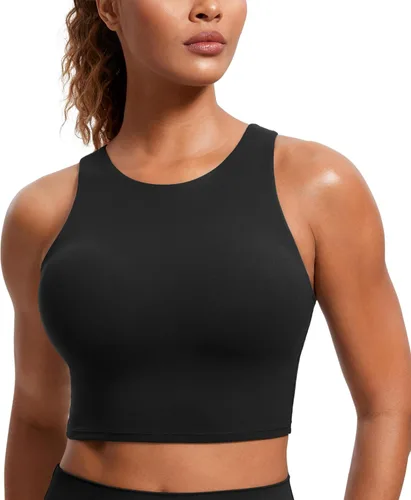 CRZ YOGA Butterluxe - Brasier deportivo de cuello alto y espalda cruzada para mujer, camiseta corta acolchada para entrenamiento con brasier